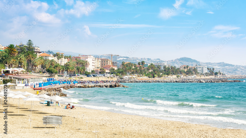 The beach of the Italian city San Remo in the province of Liguria