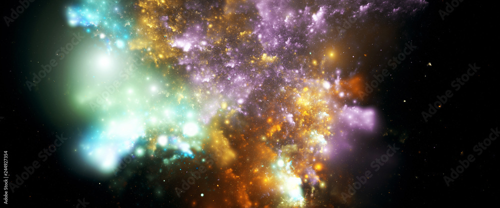 Abstract cosmic cloud, stars of a planet and galaxy. Fantasy color  background with lighting effect for creative design. Beautiful image for  wallpaper, poster, cover booklet, flyer. Fractal artwork Stock Illustration  | Adobe