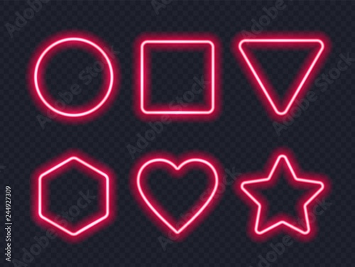 Set of red glowing neon frames on dark background.