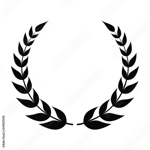 Laurel wreath icon. Emblem made of laurel branches. Laurel leaves symbol of high quality olive plants. Sign isolated on white background. Vector illustration