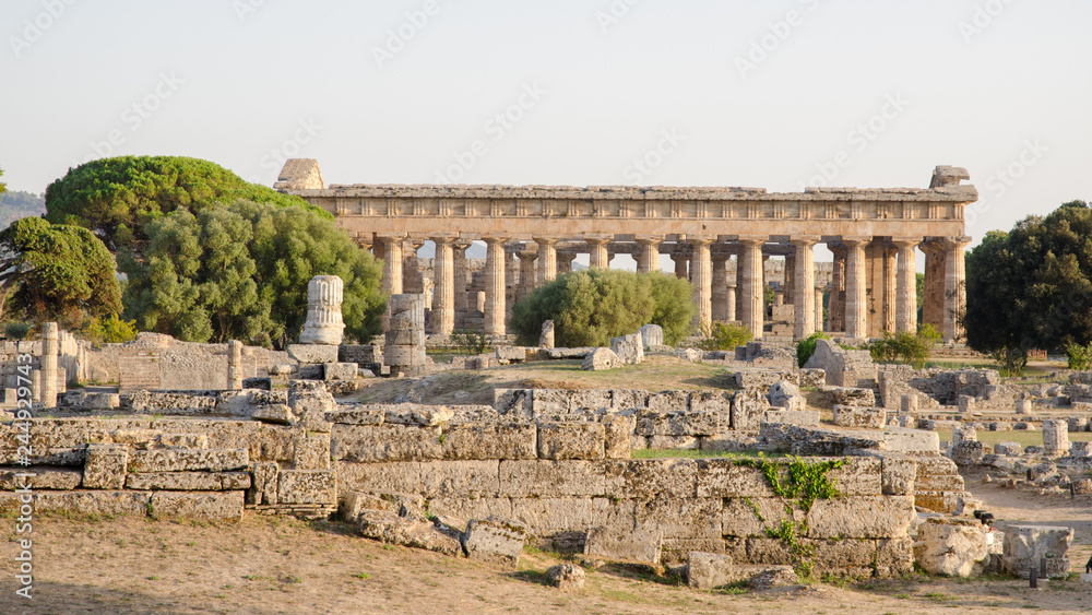 Paestum, veduta area archeologica con tempio