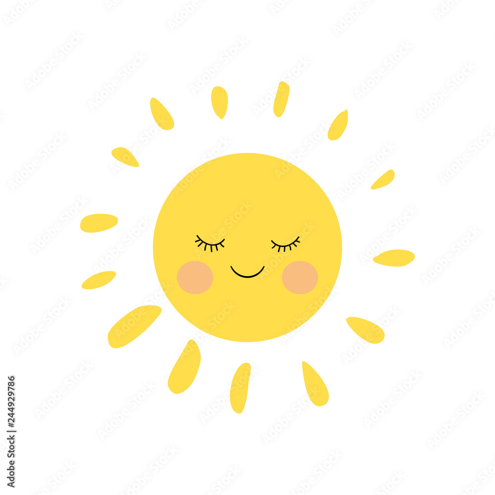 Cute sleeping and smiling little sun character with pink cheeks and funny lashes. Simple Cute sleeping and smiling little sun character with pink cheeks and funny lashes. Simple