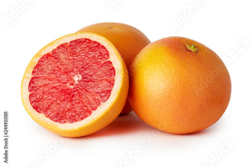 Fresh raw grapefruit (citrus x paradisi) isolated on white background