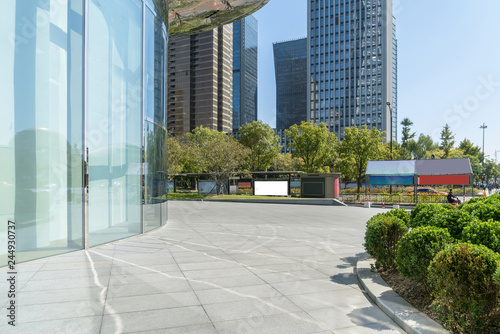 Panoramic skyline and buildings with empty concrete square floor,Qianjiang New Town,hangzhou,china