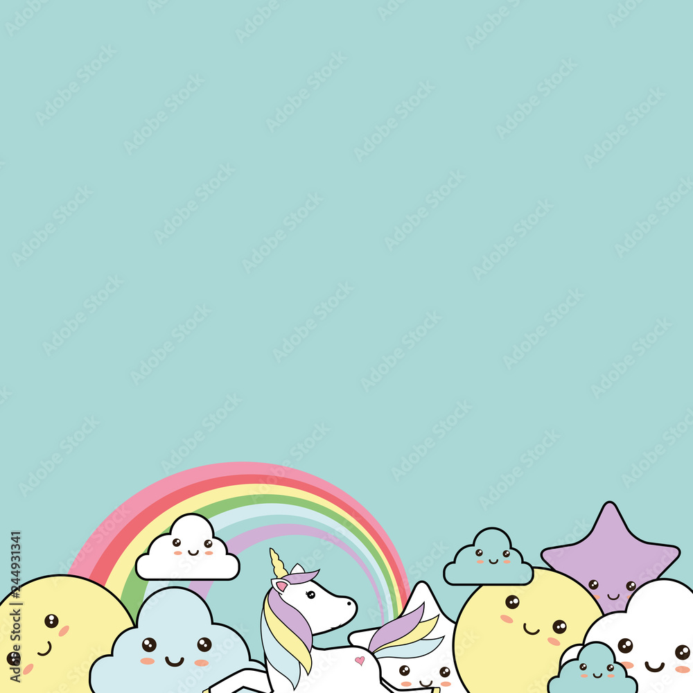 Background with unicorn - kawaii style Background with unicorn - kawaii style