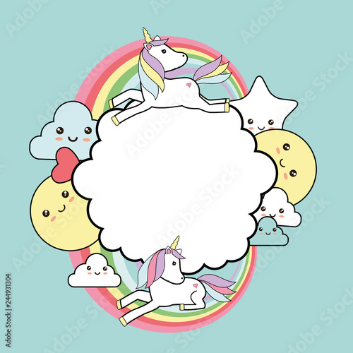 Frame with unicorn - kawaii style