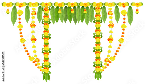 Garland for door of mango leaves and marigold flowers. Ugadi or gudi padwa indian lunar new year