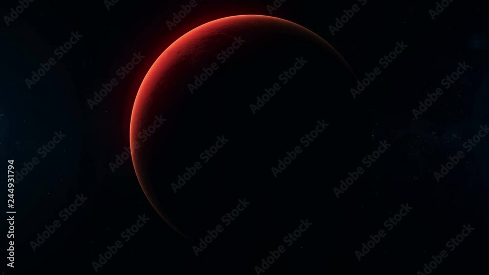 Realistic planet Mars rotating in deep space. Seamless loop digital background.