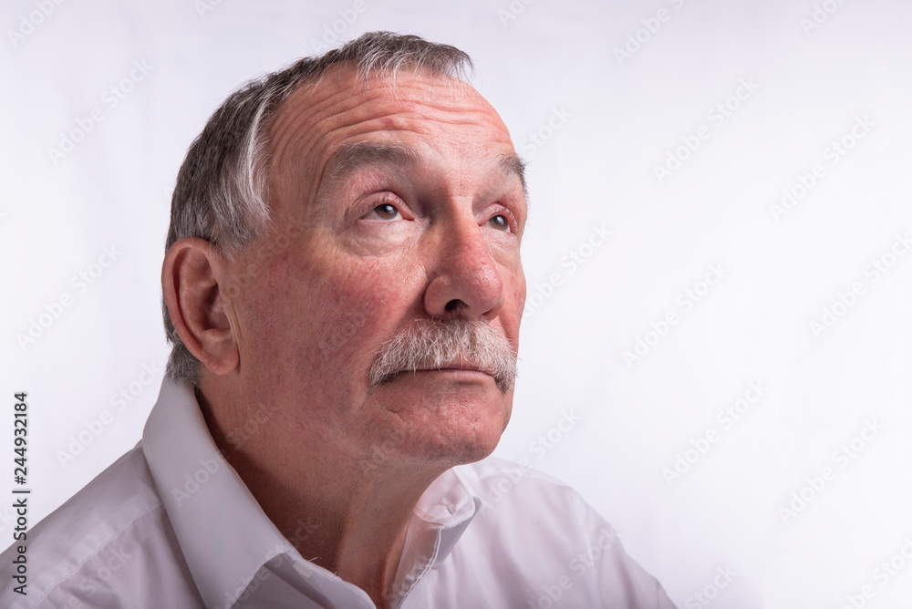 Senior man on white background with copy space Senior man on white background with copy space