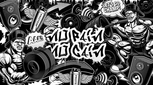 Black and white background for gym in graffiti style