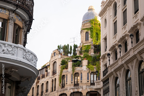 Beautiful classic traditional european architecture on the streets of the famous capital of Spain - Madrid .