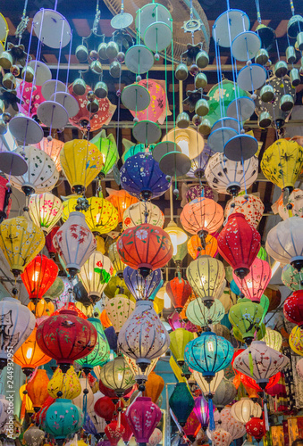 Traditional lanterns background at old town shop in Hoi An, the city is famous for its history, culture and architecture, Vietnam.