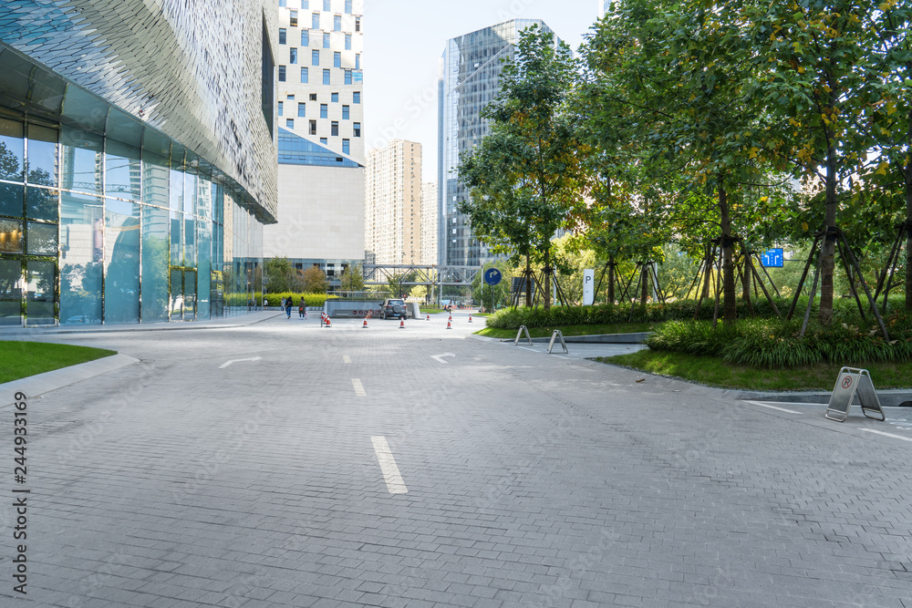Highway and Modern Urban Architecture in Qiantang River New Town, Hangzhou, China Highway and Modern Urban Architecture in Qiantang River New Town, Hangzhou, China