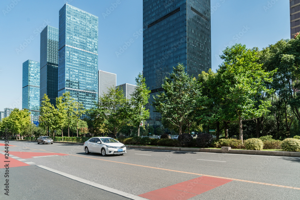 Highway and Modern Urban Architecture in Qiantang River New Town, Hangzhou, China