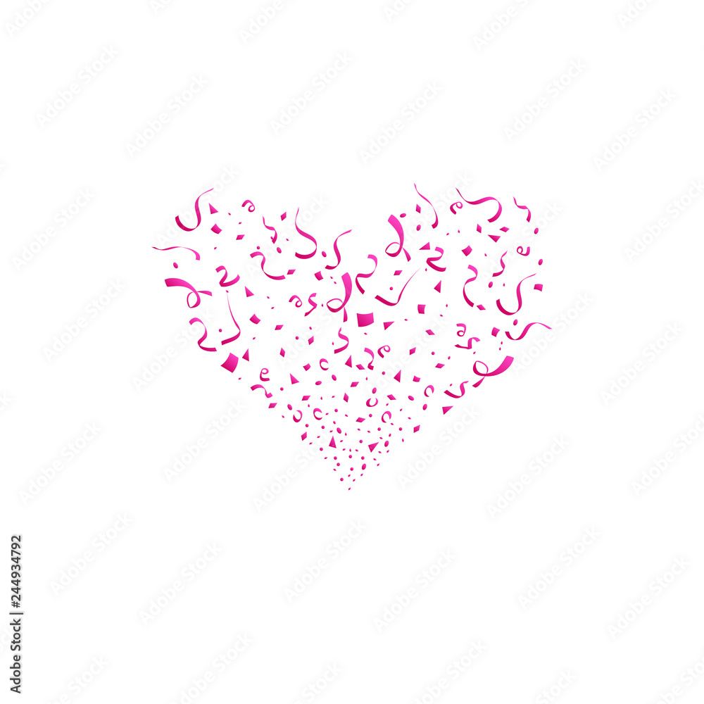 Valentines day concept. Heart shapes. Red Heart confetti burst isolated