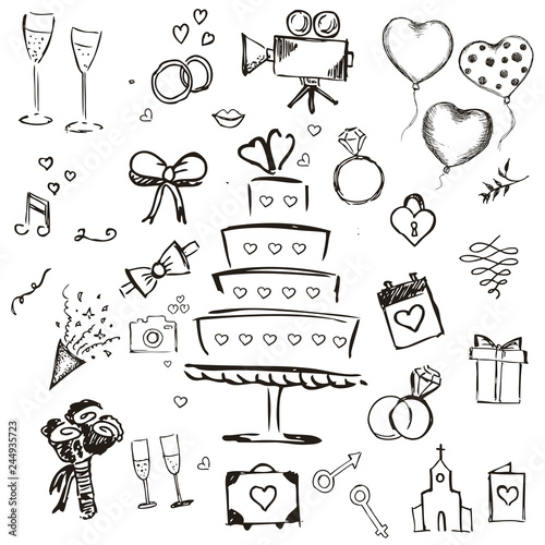 Hand drawing decor elements set. For invitations,weddings,holidays,design templates