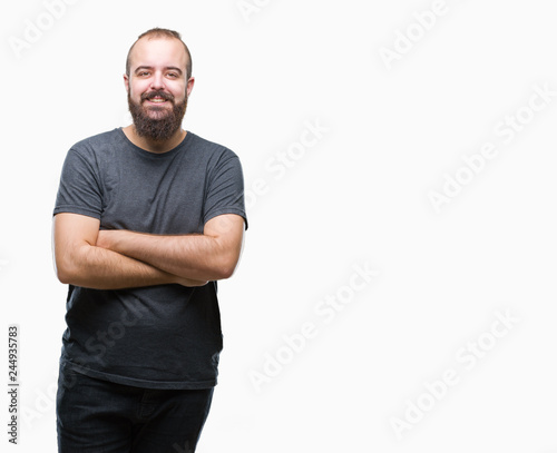 Young caucasian hipster man over isolated background happy face smiling with crossed arms looking at the camera. Positive person.