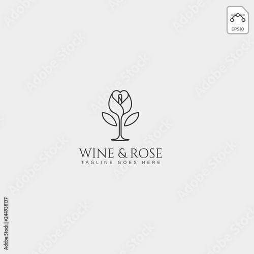 wine and rose logo template vector isolated, icon elements