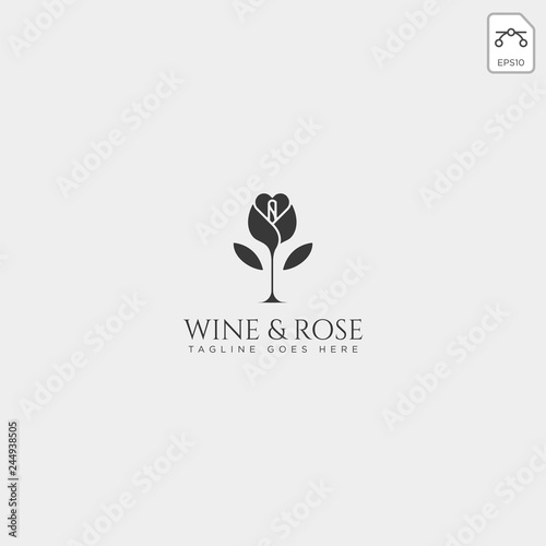 wine and rose logo template vector isolated, icon elements