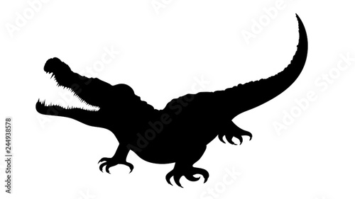 Vector silhouette of crocodile on white background.