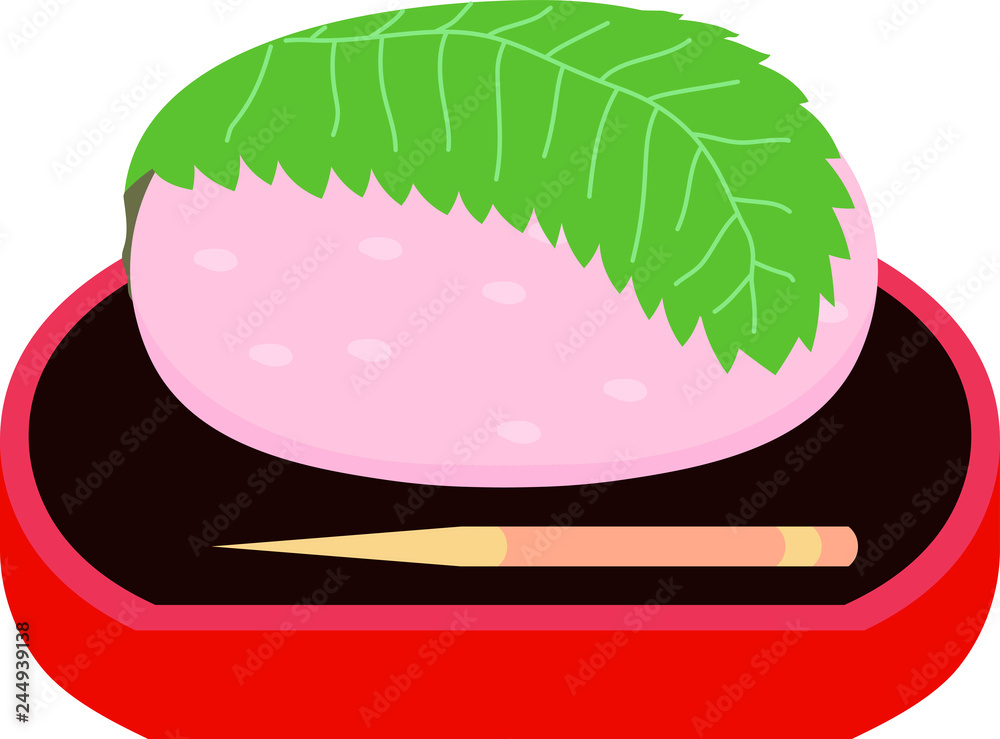 Bean paste rice cake wrapped in a cherry leaf Bean paste rice cake wrapped in a cherry leaf