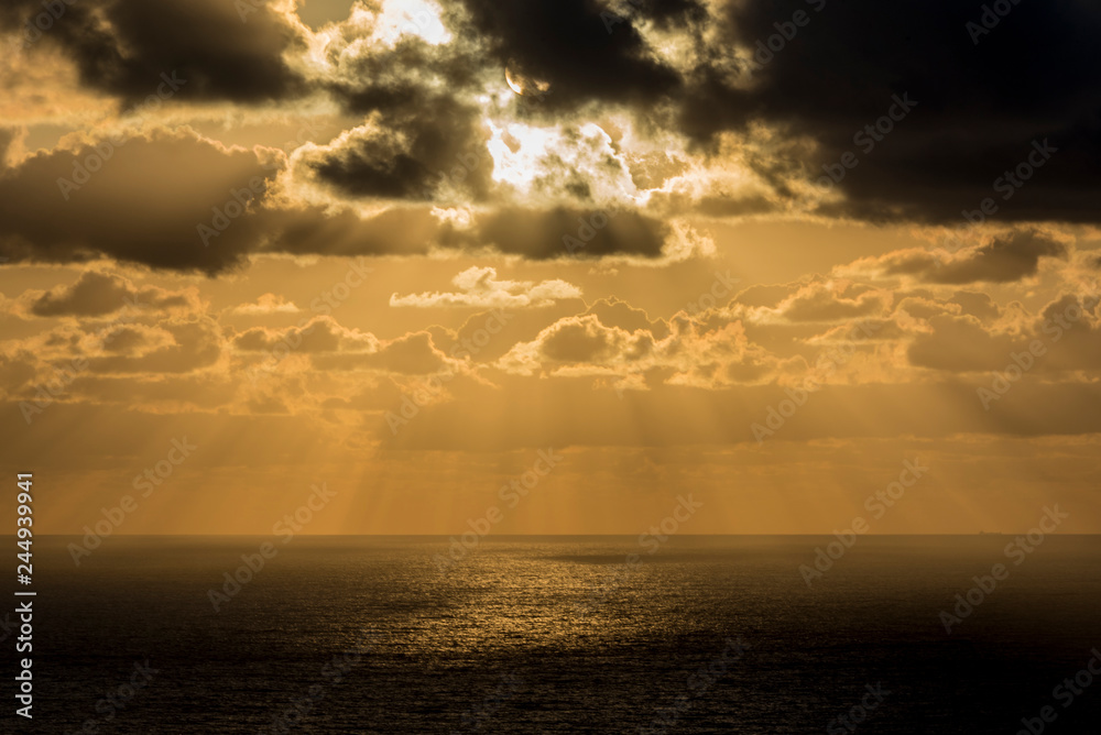 Golden sunset on the Atlantic ocean from Cabo da Roca