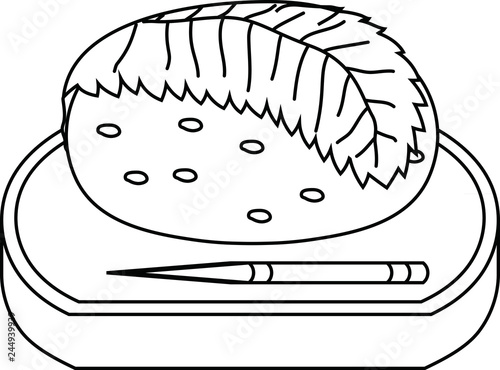 Bean paste rice cake wrapped in a cherry leaf outline