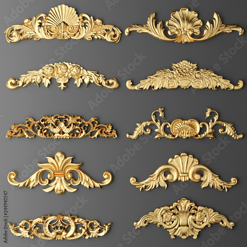 Obraz na plátne Gilded stucco, collection gold cartouche