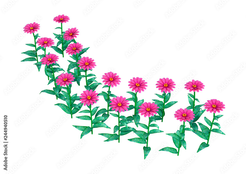 3D Rendering Pink Gerbera Flowers on White