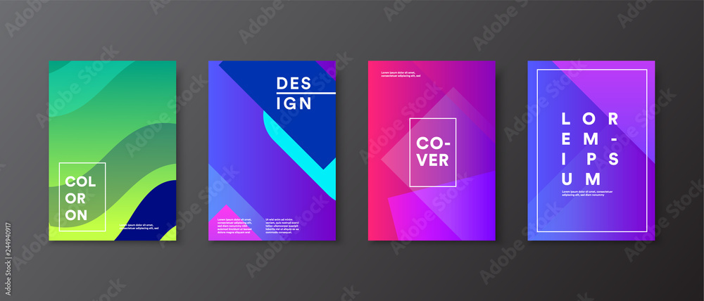 Cover design template set with modern abstract geometric color lines in gradient style on background for decoration presentation, brochure, catalog, poster, book, magazines 