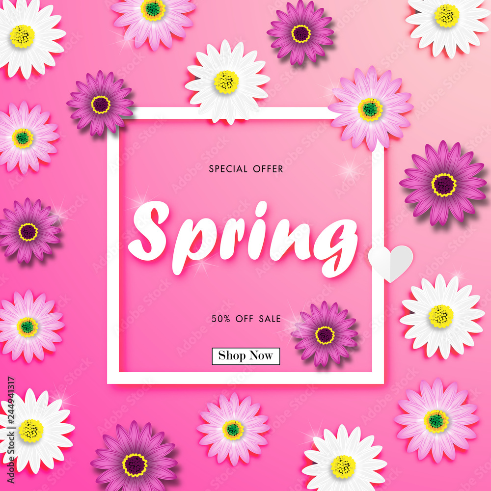 Spring Sale Off Background with Colorful Daisy Flower Blossom Design Vector Spring Sale Off Background with Colorful Daisy Flower Blossom Design Vector