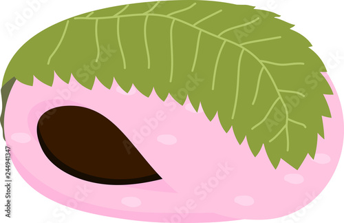 Cute Bean paste rice cake wrapped in a cherry leaf
