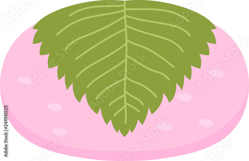 Cute Bean paste rice cake wrapped in a cherry leaf