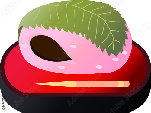 Gradation Bean paste rice cake wrapped in a cherry leaf