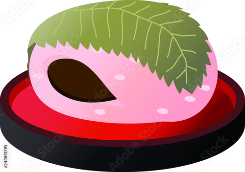 Gradation Bean paste rice cake wrapped in a cherry leaf