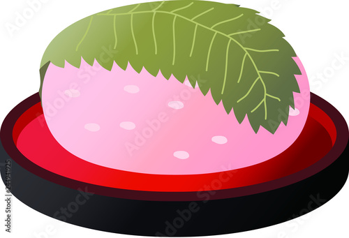 Gradation Bean paste rice cake wrapped in a cherry leaf