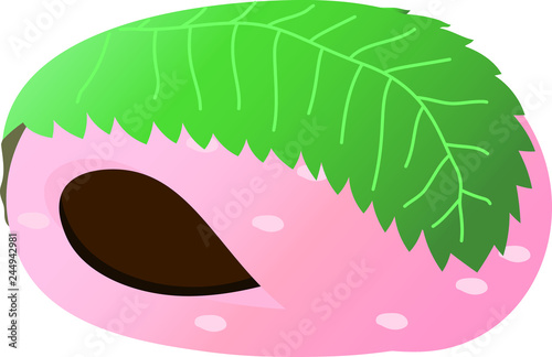 Gradation cute Bean paste rice cake wrapped in a cherry leaf