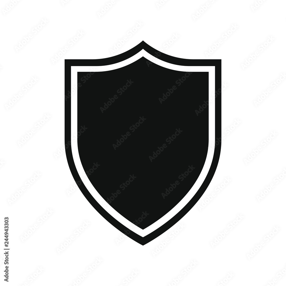 Shield icon. Protection symbol. Isolated sign black shield on white background. Vector illustration