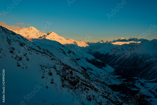 Snow-covered beautiful mountains of Elbrus, the mountains of the North Caucasus. Evening landscape. Russia, Kabardino-Balkaria © Maryana