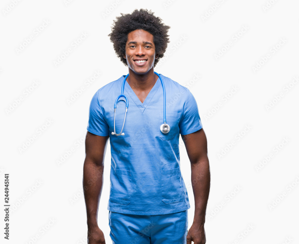 Afro american surgeon doctor man over isolated background with a happy and cool smile on face. Lucky person. Afro american surgeon doctor man over isolated background with a happy and cool smile on face. Lucky person.