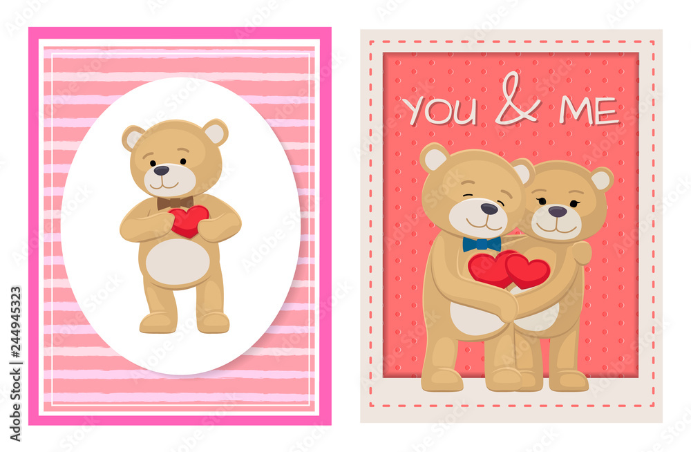 I Love You and Me Teddy Bears Vector