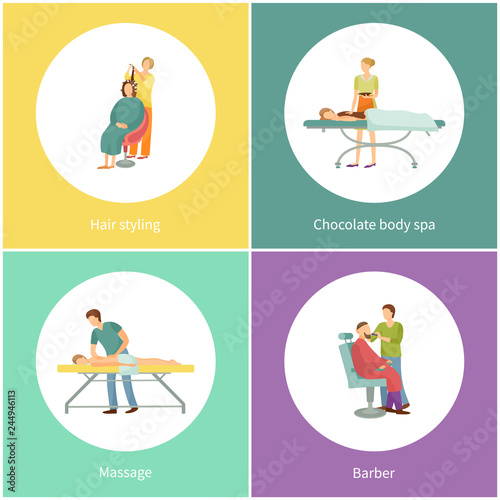 Hair Styling and Chocolate Body Spa Set Vector