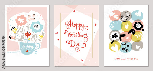 Valentine's Day cards design in contemporary style. Vector illustration.