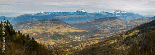 View of the whole Chartreuse mountains range from the Belledonne moutains, Isere, France