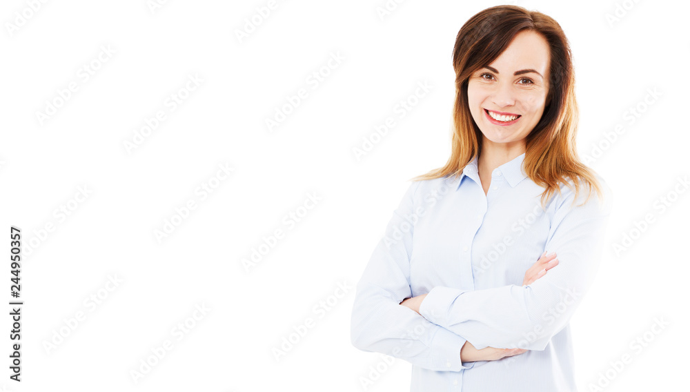 happy modern white woman posing and looking straight happy modern white woman posing and looking straight