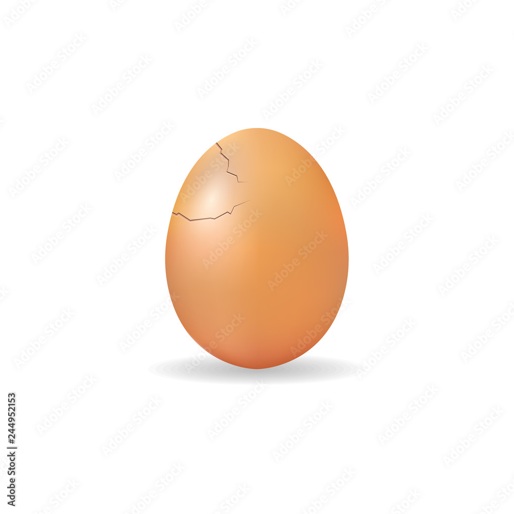 Single cracked egg. Egg with damage and showing lines on the surface from having split without coming apart. Isolated on white background. Vector illustration. Single cracked egg. Egg with damage and showing lines on the surface from having split without coming apart. Isolated on white background. Vector illustration.