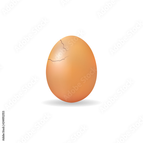 Single cracked egg. Egg with damage and showing lines on the surface from having split without coming apart. Isolated on white background. Vector illustration.