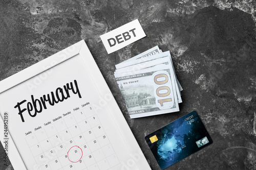 Calendar, money, credit car...