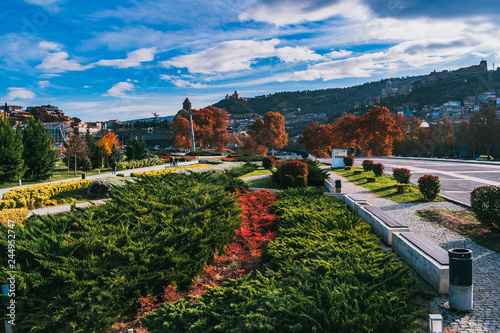 Green park of Tbilisi on a sunny autumn day