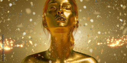 Golden Makeup - Fashion Portrait With Gold Skin And Glittering In Shiny Background